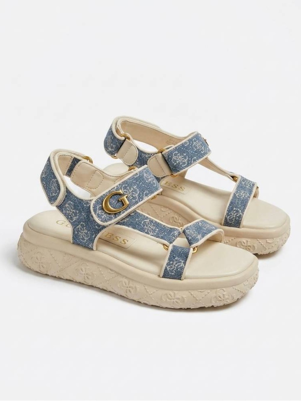 GUESS Lanara new Denim Logo Platform Sport Sandals Siz 7M Sold Out Discontinued